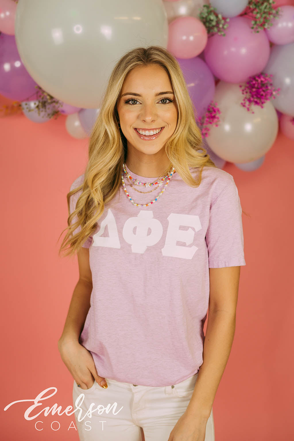 Delta Phi Epsilon Letter Lilac Tee