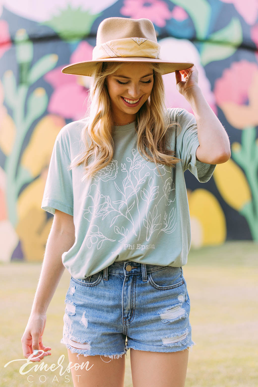 Delta Phi Epsilon Floral Dusty Blue Tee