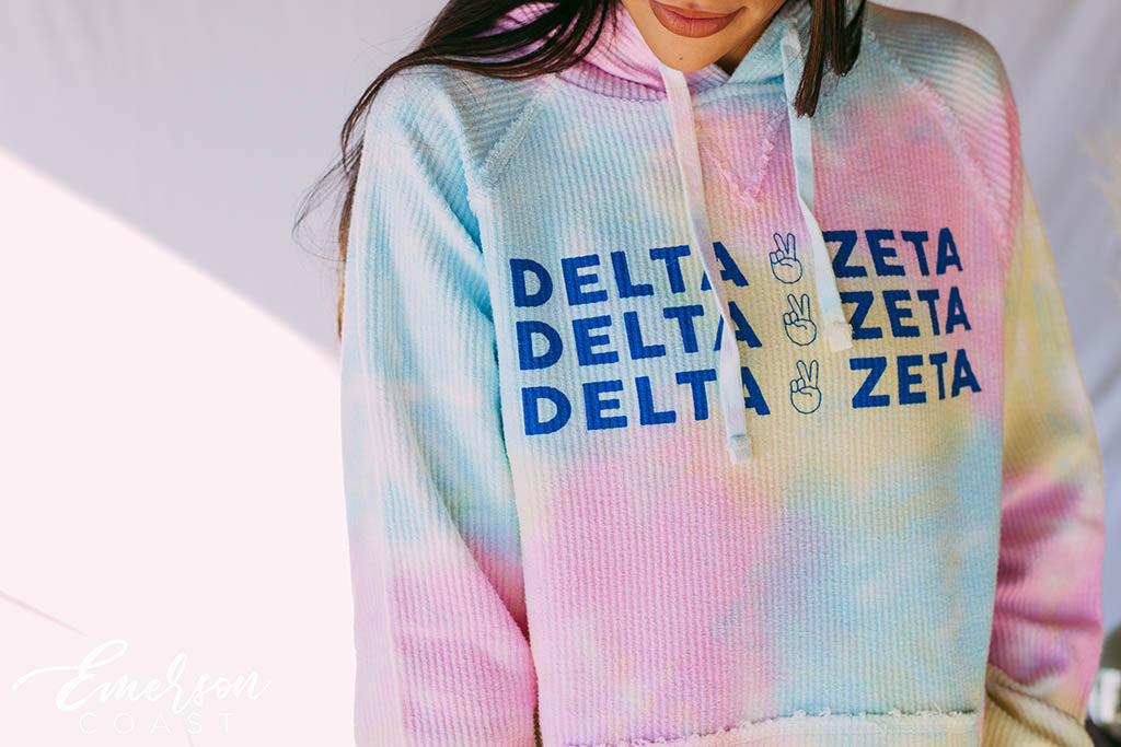 Delta Zeta PR Tie Dye Corduroy Hoodie