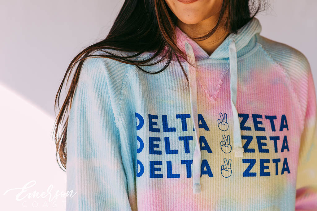 Delta Zeta PR Tie Dye Corduroy Hoodie