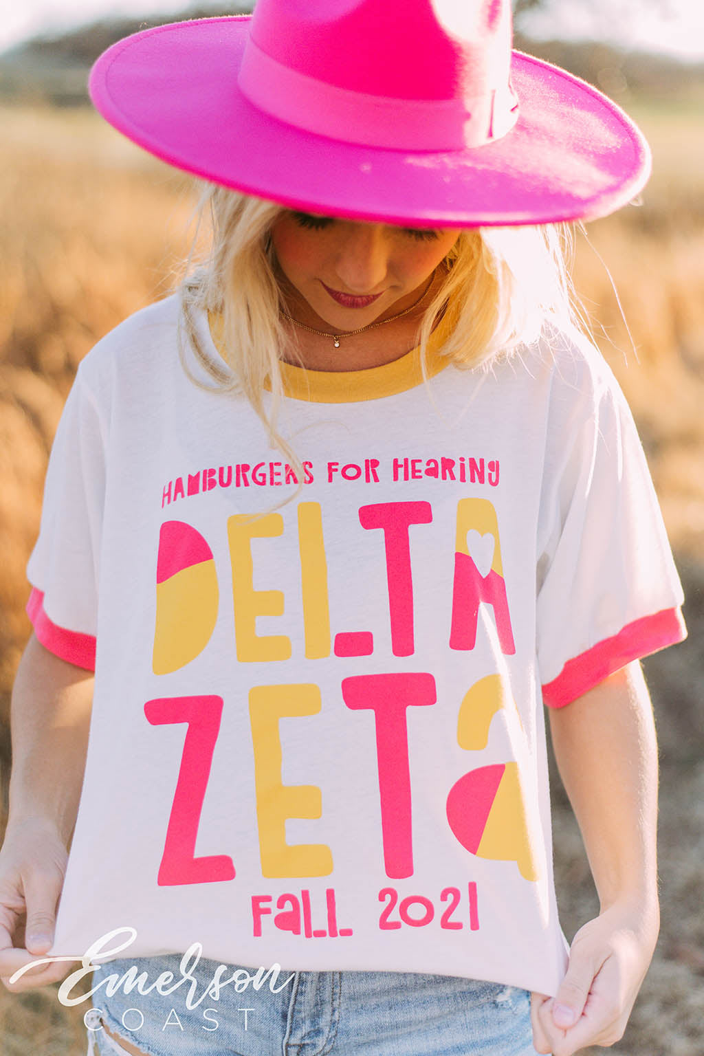 Delta Zeta Hamburgers for Hearing Colorblock Ringer Tee