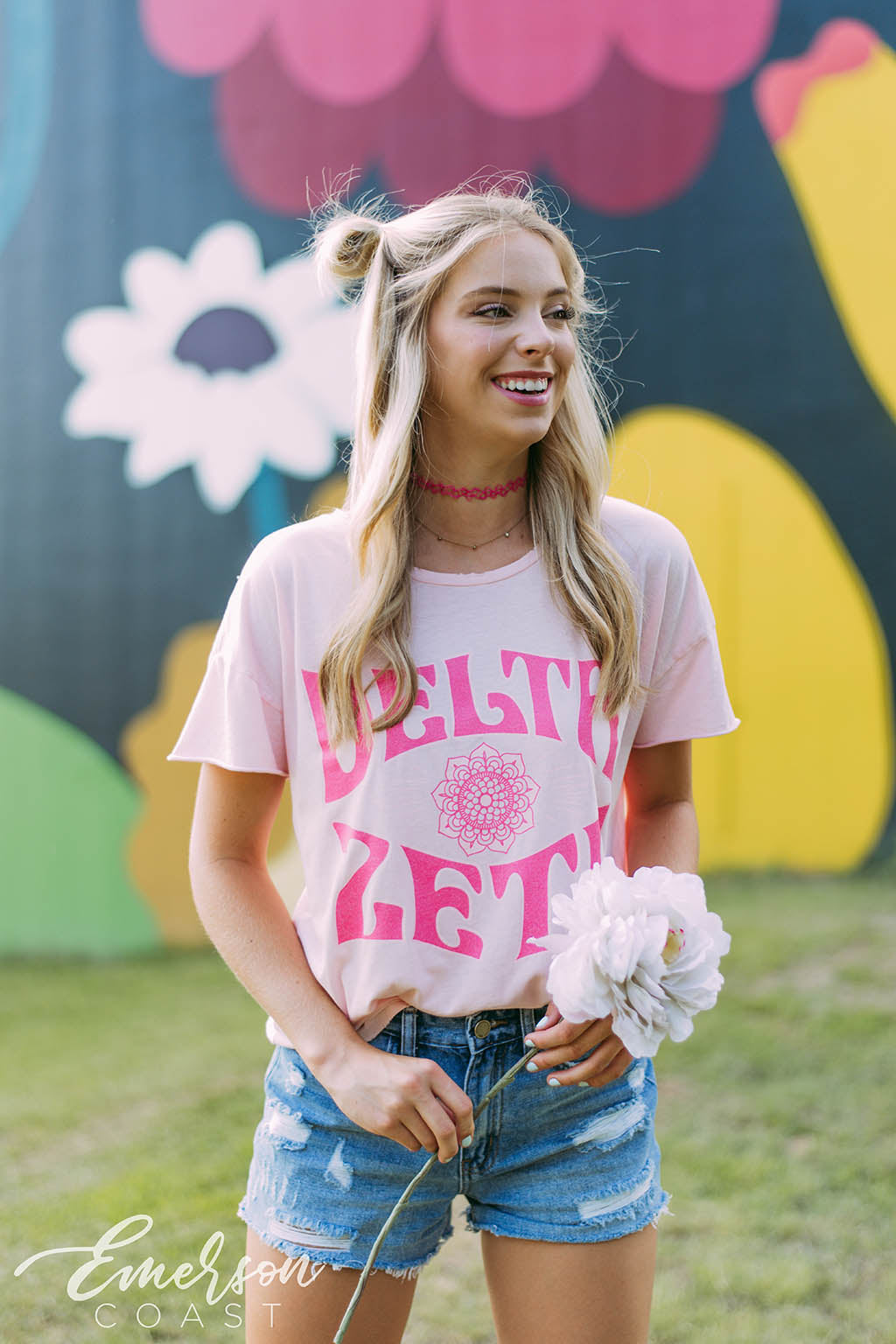 Delta Zeta Pink Flower Tshirt