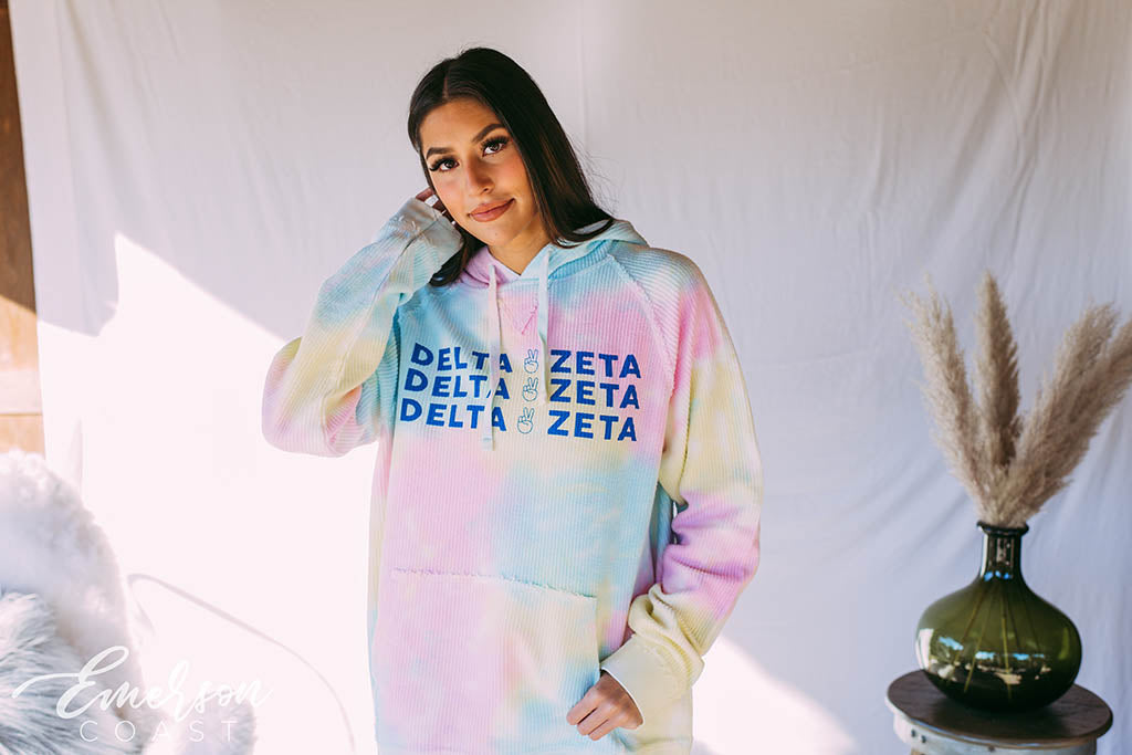 Delta Zeta PR Tie Dye Corduroy Hoodie