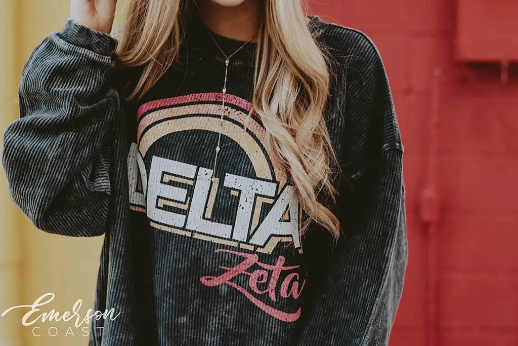 Delta Zeta Rainbow Corduroy Crewneck