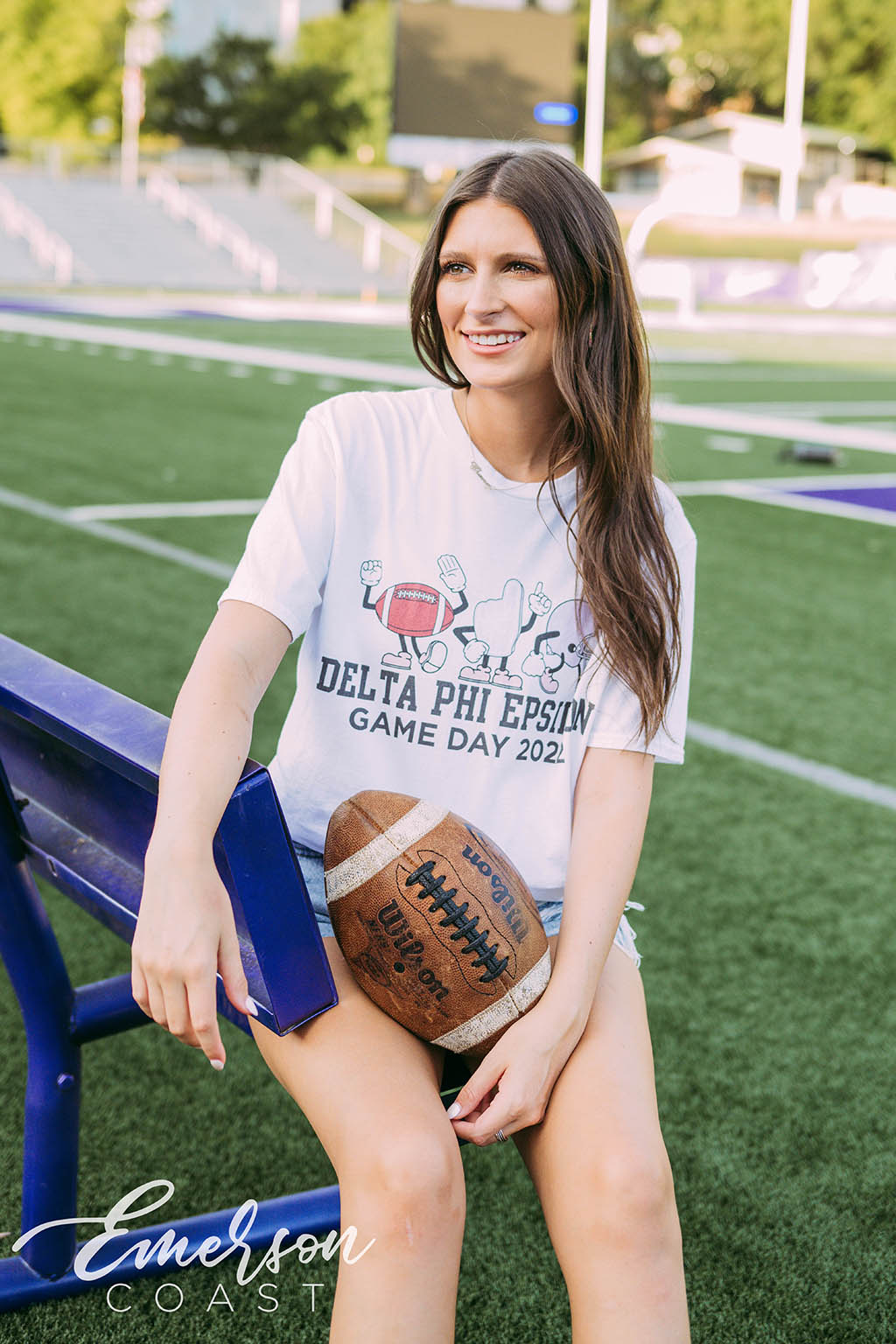 Delta Phi Epsilon Game Day Football Cartoon Characters Tee