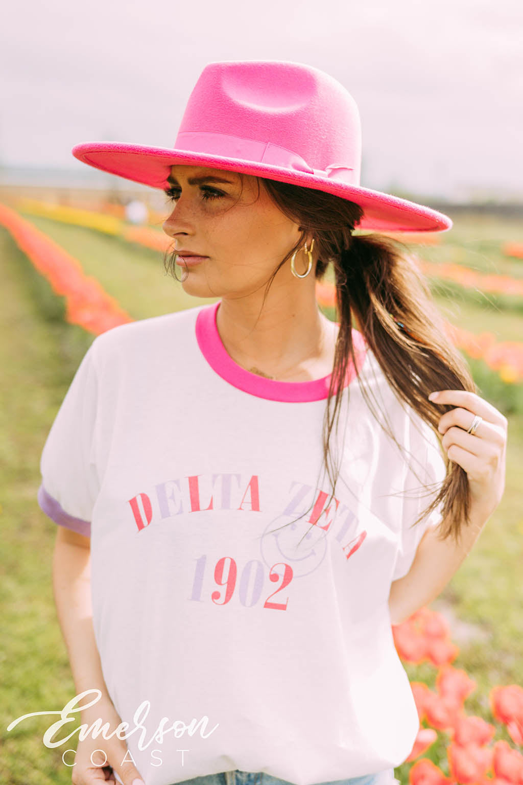 Delta Zeta Smiley Colorblock Ringer Tee