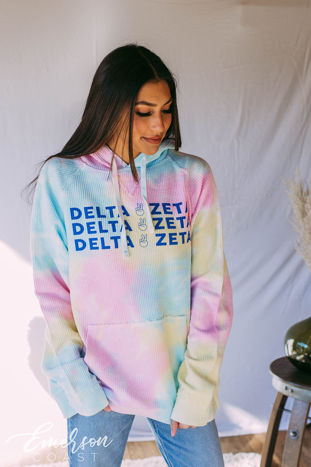 Delta Zeta PR Tie Dye Corduroy Hoodie