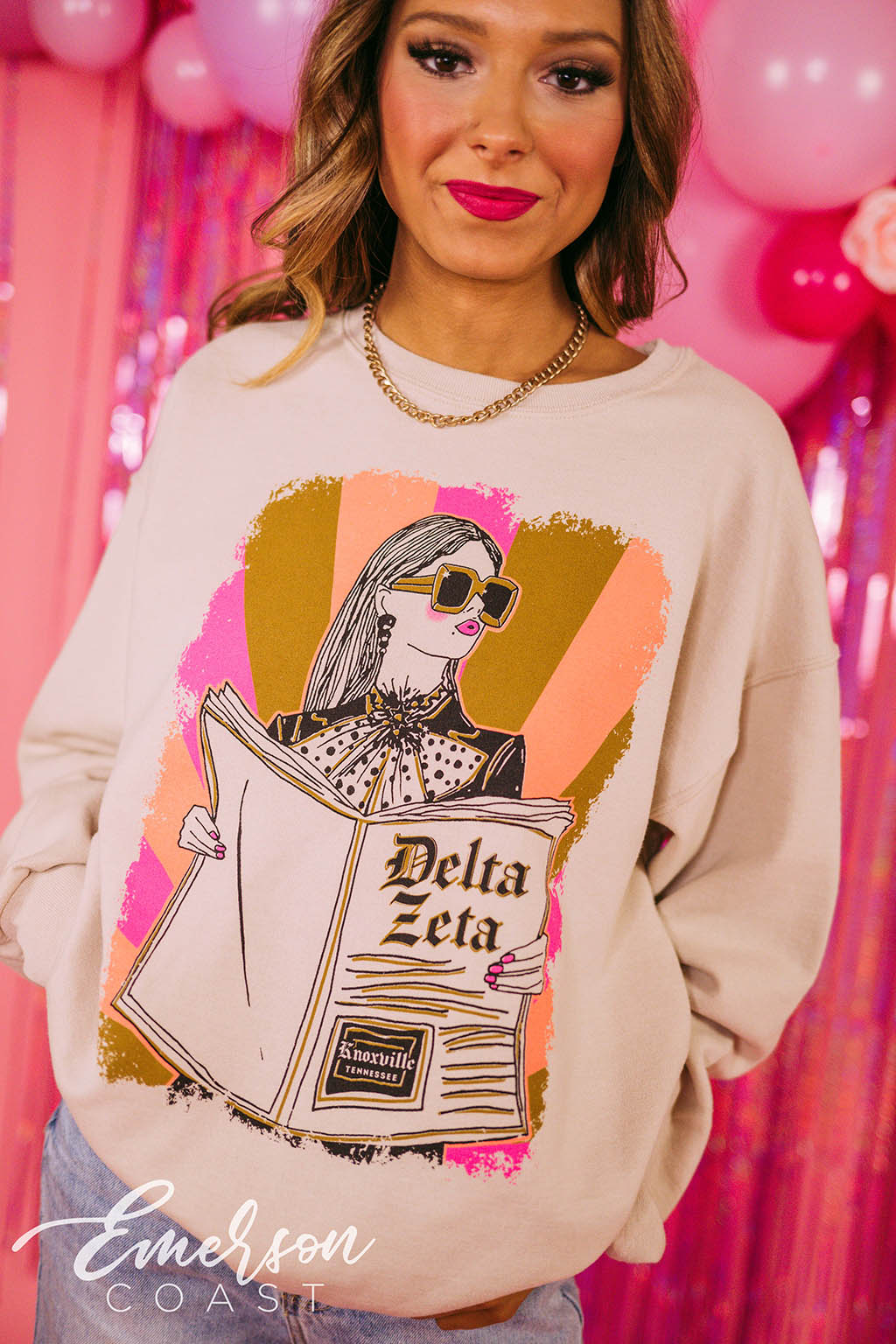 Delta Zeta Funky Newspaper Crewneck