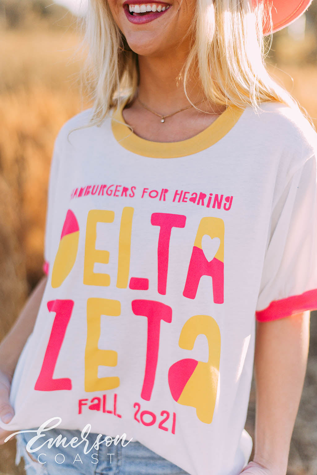 Delta Zeta Hamburgers for Hearing Colorblock Ringer Tee