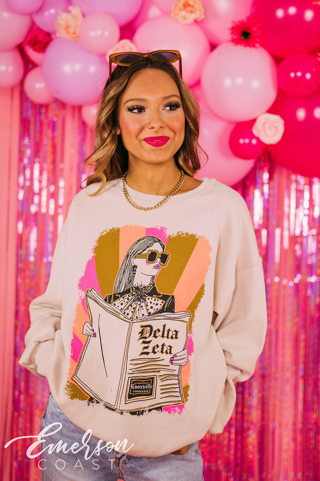 Delta Zeta Funky Newspaper Crewneck