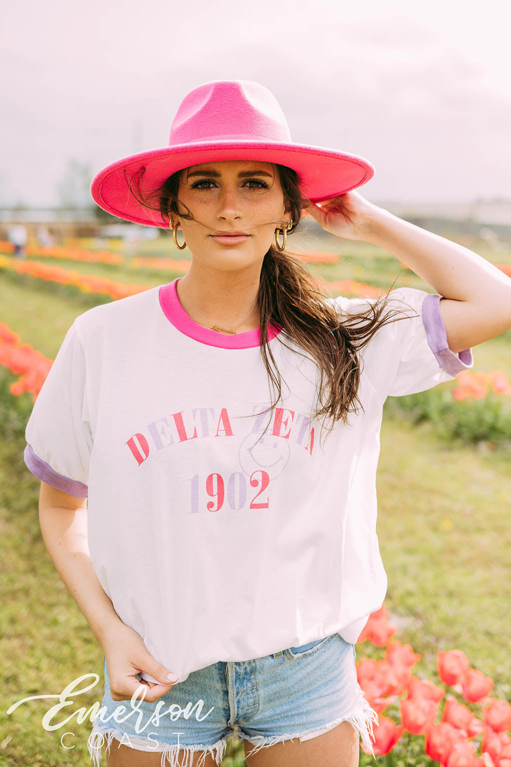 Delta Zeta Smiley Colorblock Ringer Tee
