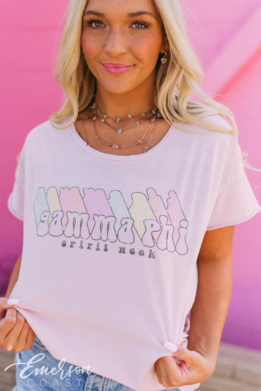 Gamma Phi Pastel Spirit Week Raw Edge Tee
