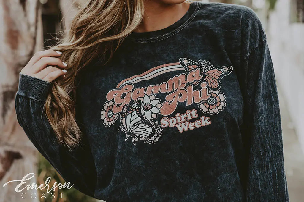 Gamma Phi Beta Spirit Week Mineral Wash Long Sleeve Tee