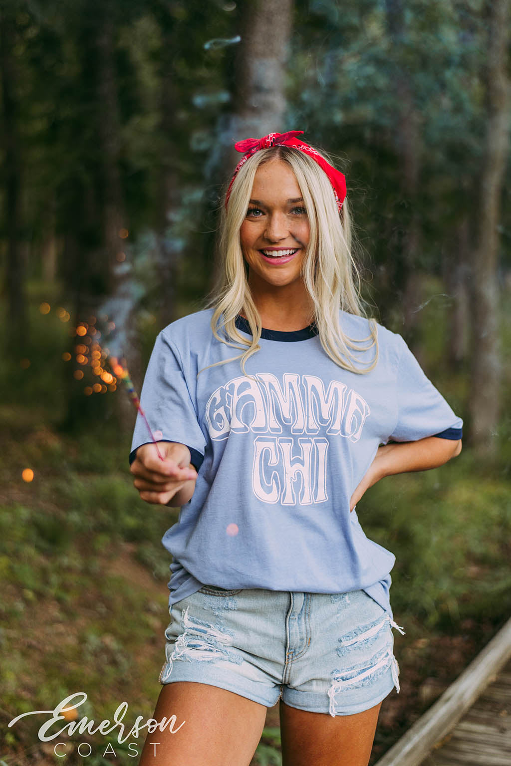 Gamma Chi Retro Blue Ringer Tee