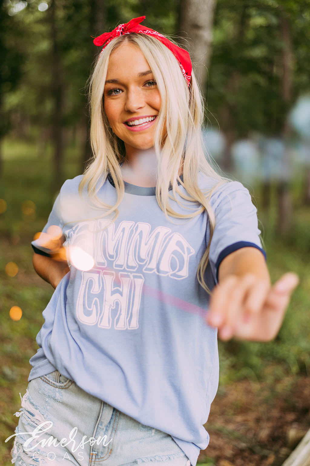 Gamma Chi Retro Blue Ringer Tee