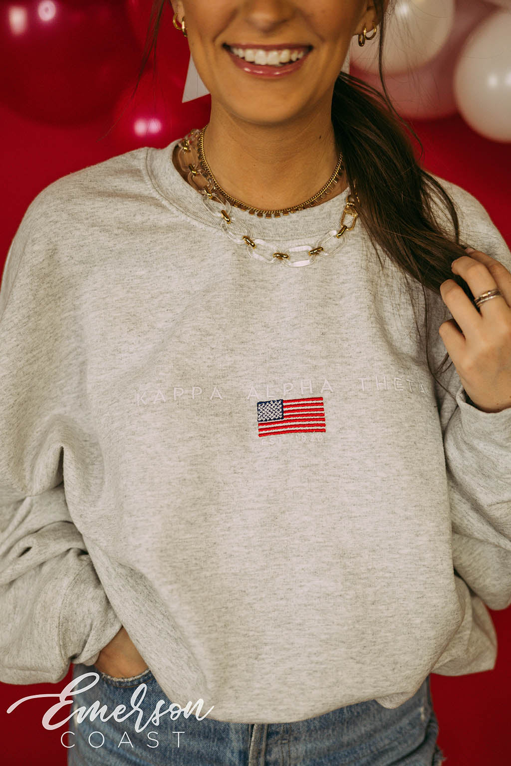 Kappa Alpha Theta Subtle America Embroidered Sweatshirt