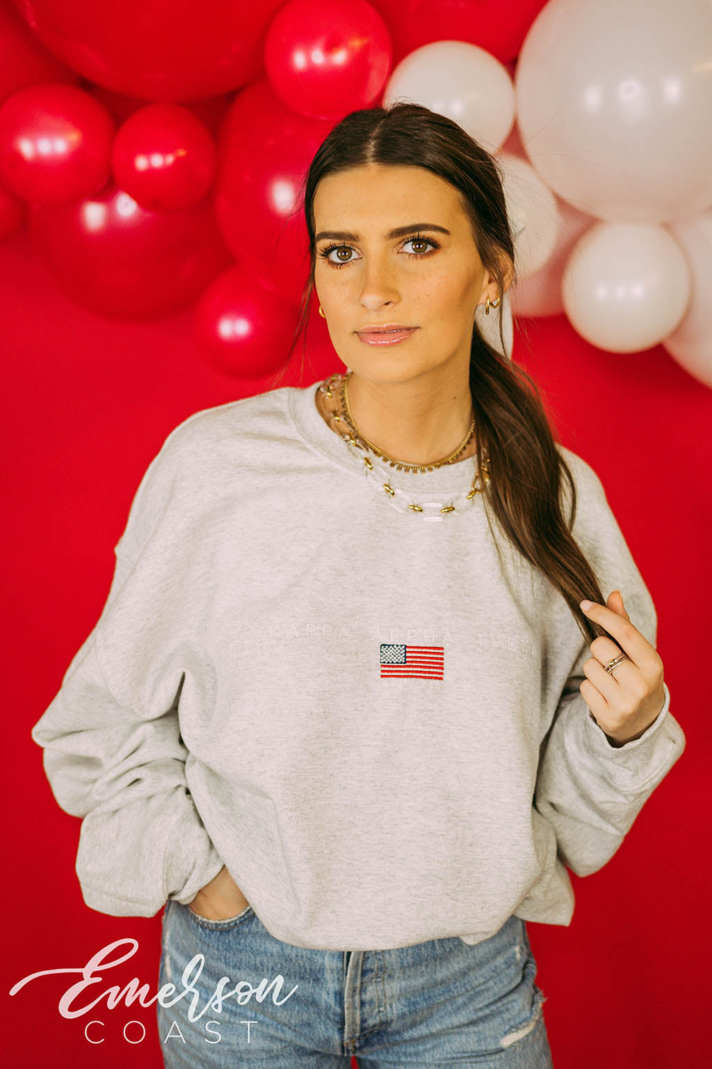 Kappa Alpha Theta Subtle America Embroidered Sweatshirt