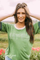 Kay Dee Green Colorblock Ringer Tee
