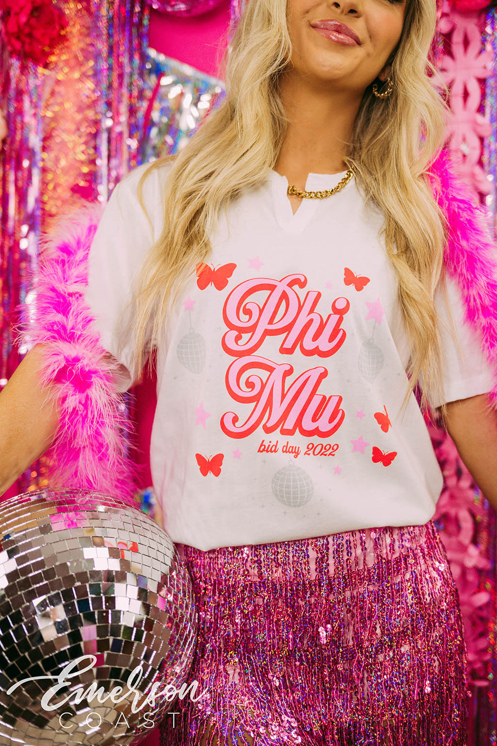 Phi Mu Bid Day Butterfly Notch Tee