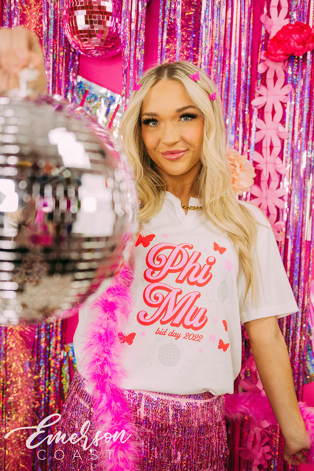 Phi Mu Bid Day Butterfly Notch Tee