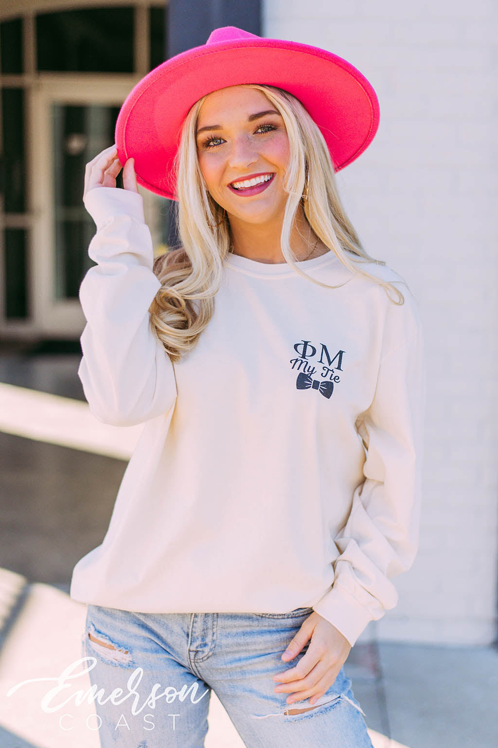 Phi Mu My Tie Ivory Long Sleeve Tee