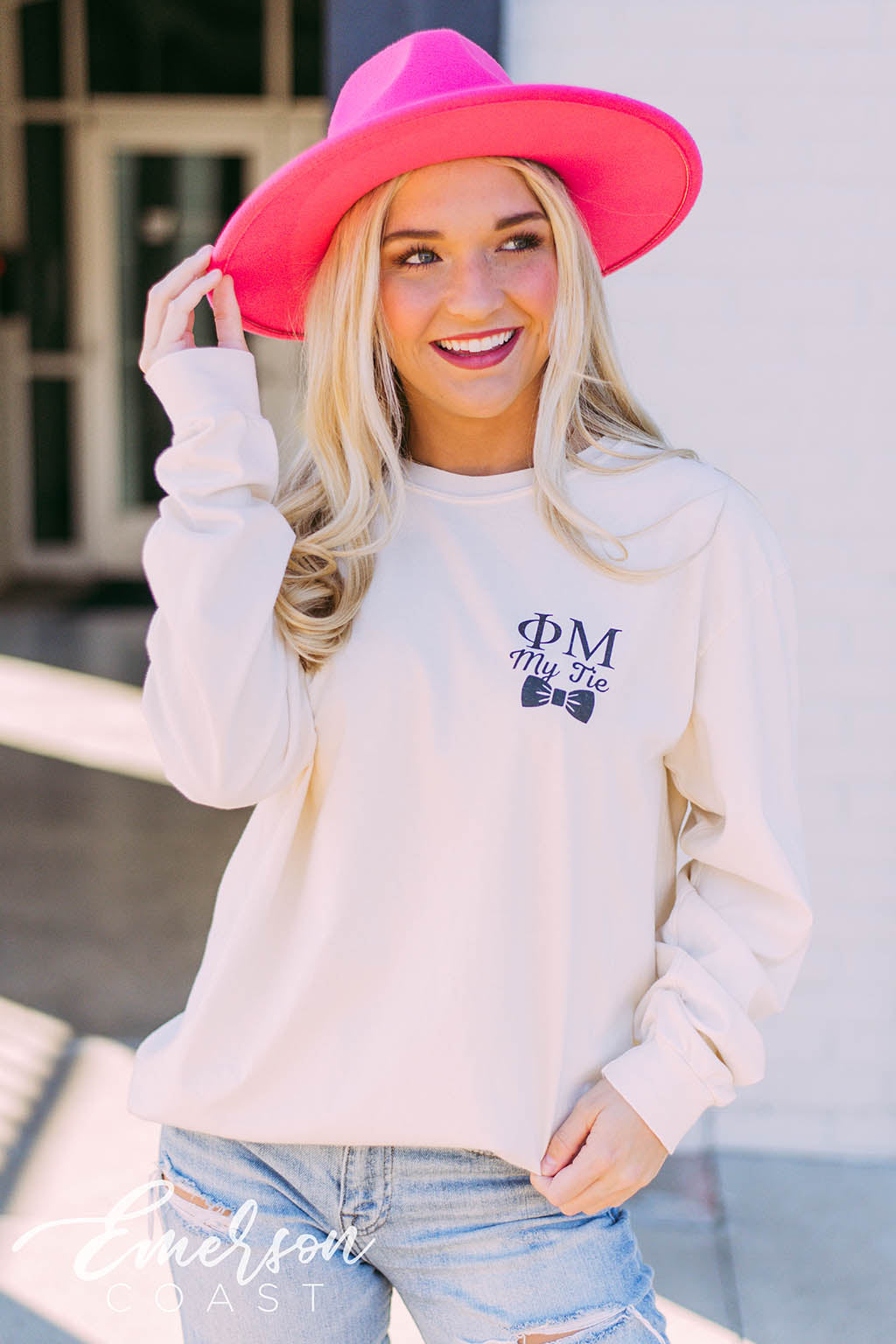 Phi Mu My Tie Ivory Long Sleeve Tee
