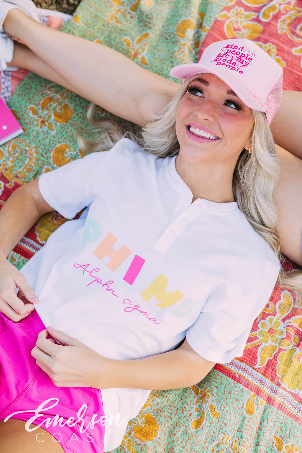 Phi Mu PR Colorful Letters Henley Tee