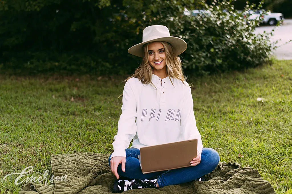 Phi Mu White Long Sleeve Henley