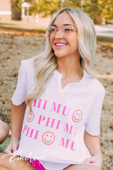 Phi Mu PR Smiley Face Notch Tee