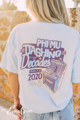 Phi Mu Function Dashing Through The Decades Tee