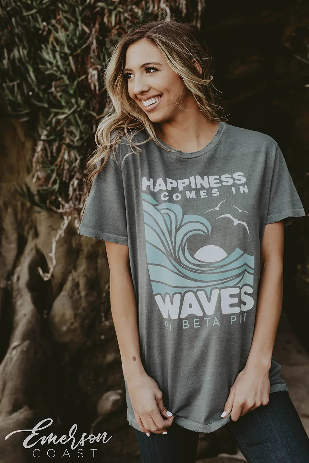 Pi Beta Phi Happiness Comes in Waves Distressed Tee