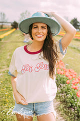 Pi Phi Maroon and Blue Colorblock Ringer Tee