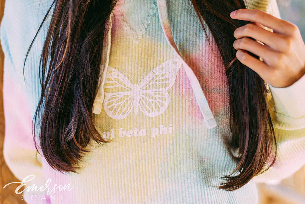 Pi Phi Butterfly Tie Dye Corduroy Hoodie