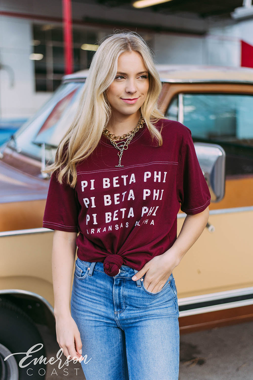 Pi Beta Phi Repeating Vintage Jersey T-Shirt
