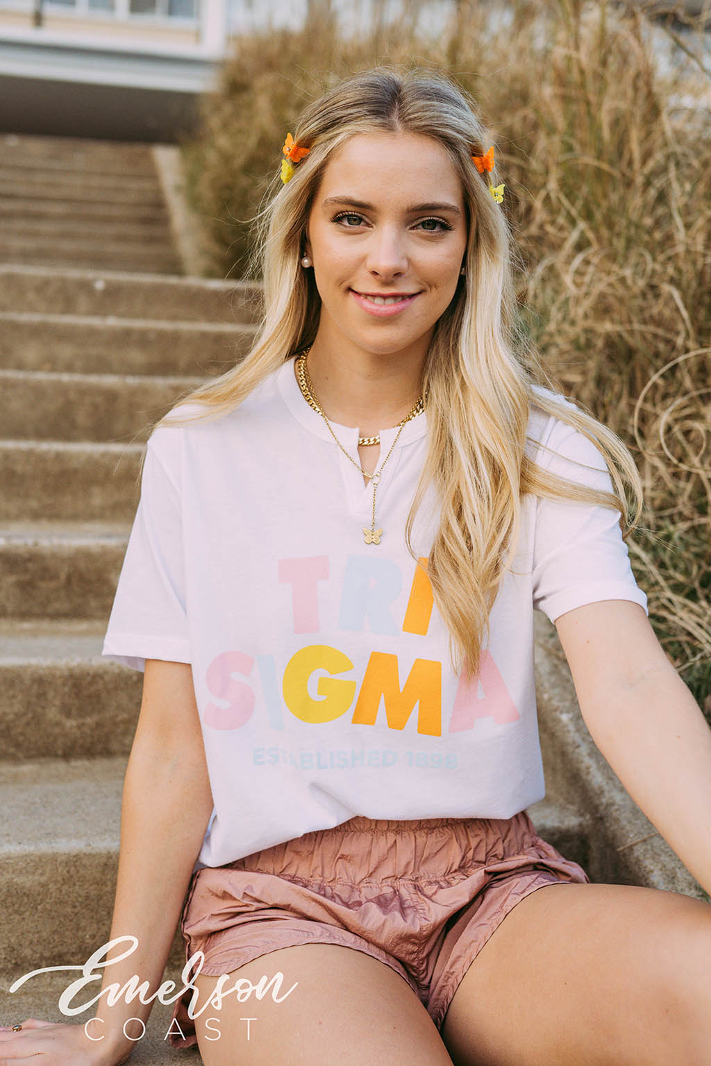 Tri Sigma PR Colorful Letters Notch Tee