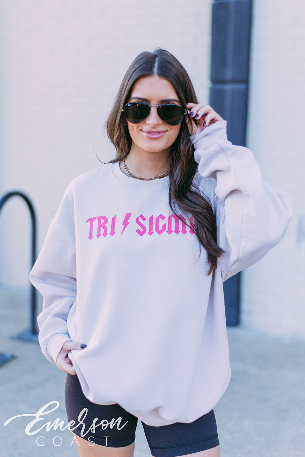 Tri Sigma Hot Pink Lightning Bolt Sweatshirt