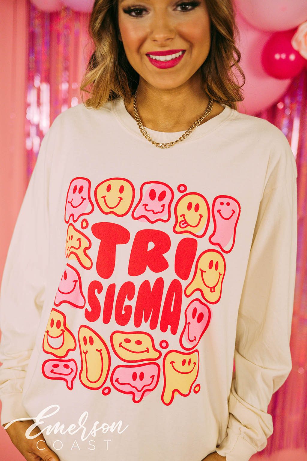 Tri Sigma Funky Smiley Long Sleeve Tee