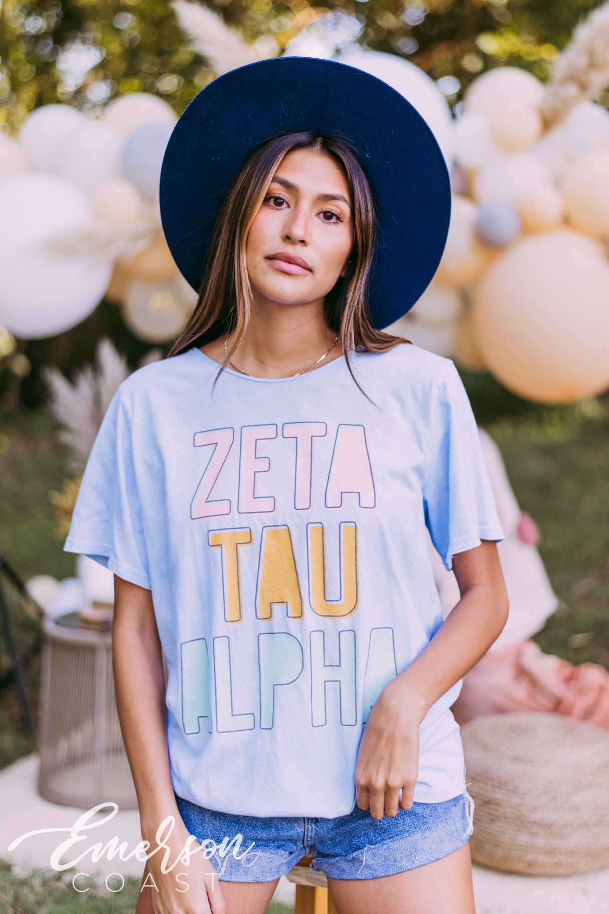 Zeta Tau Alpha Blue Mineral Wash Raw Neck Tee
