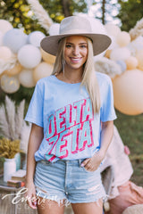 Delta Zeta Retro Light Blue Mineral Wash Tee