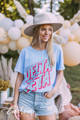 Delta Zeta Retro Light Blue Mineral Wash Tee