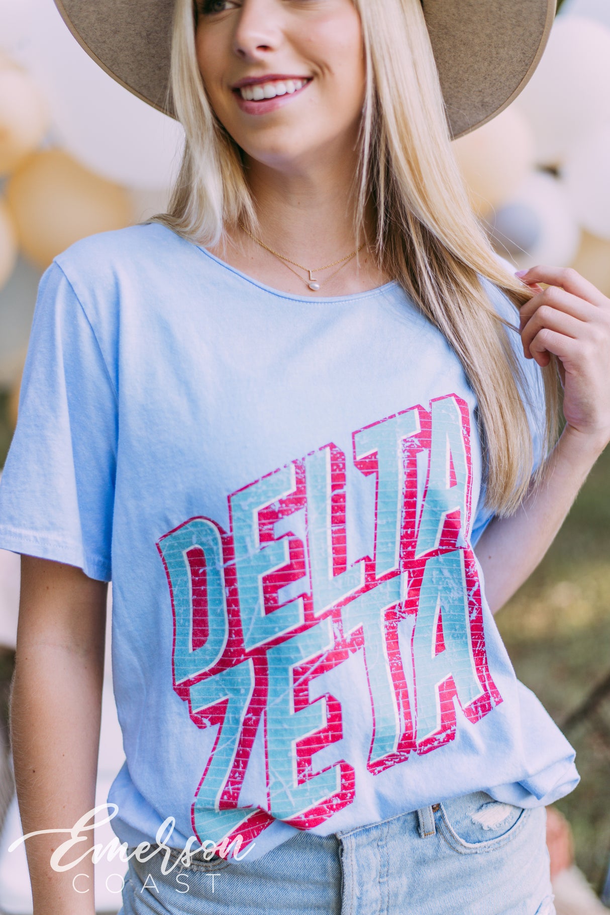 Delta Zeta Retro Light Blue Mineral Wash Tee