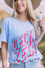 Delta Zeta Retro Light Blue Mineral Wash Tee