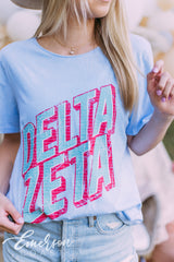 Delta Zeta Retro Light Blue Mineral Wash Tee