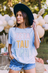Zeta Tau Alpha Blue Mineral Wash Raw Neck Tee
