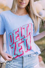 Delta Zeta Retro Light Blue Mineral Wash Tee