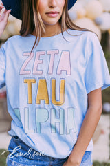 Zeta Tau Alpha Blue Mineral Wash Raw Neck Tee