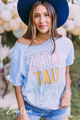 Zeta Tau Alpha Blue Mineral Wash Raw Neck Tee