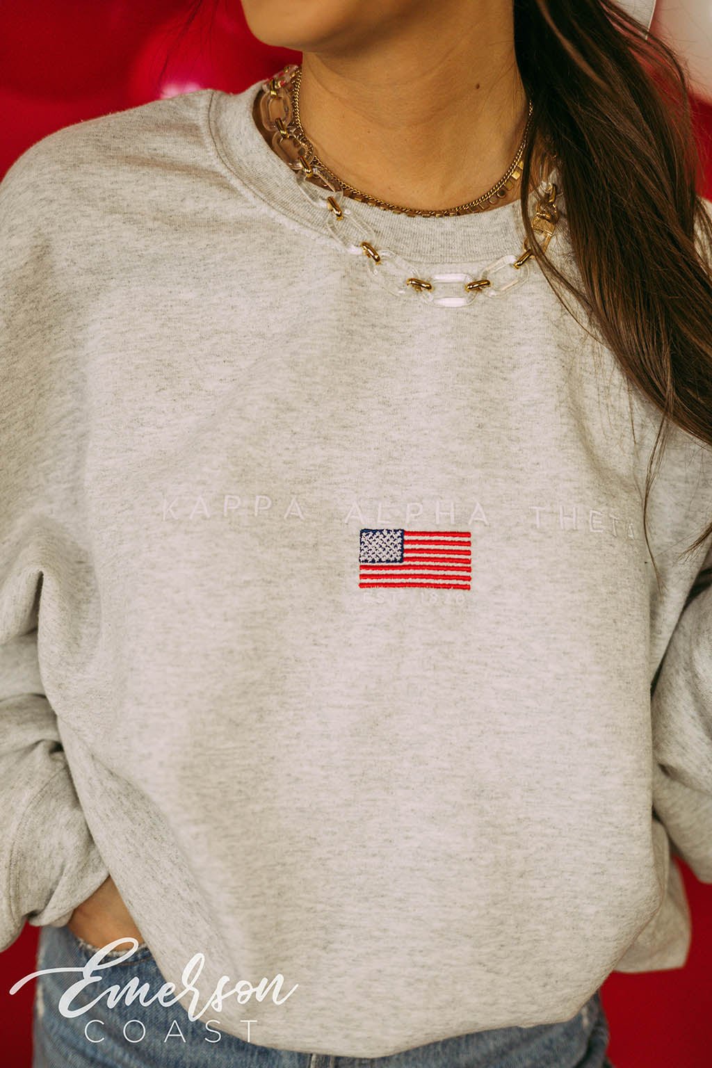 Kappa Alpha Theta Subtle America Embroidered Sweatshirt