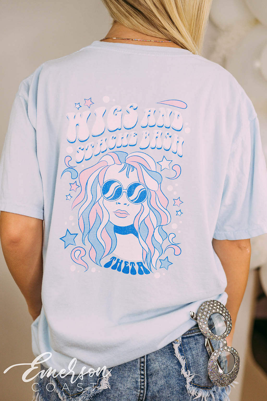 Kappa Alpha Theta Social Wigs and Stache Tee