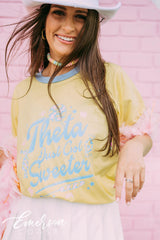 Theta Just Got Sweeter Candy Bid Day Colorblock Ringer Tee